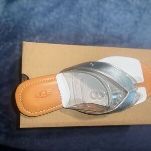 UGG Silver and White Sandals with Wide Strap Design